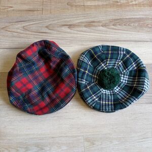 (2) Vintage Plaid Newsboy Wool Hat Lot Tartan Cabbie Golf Pendleton & Shandon L?